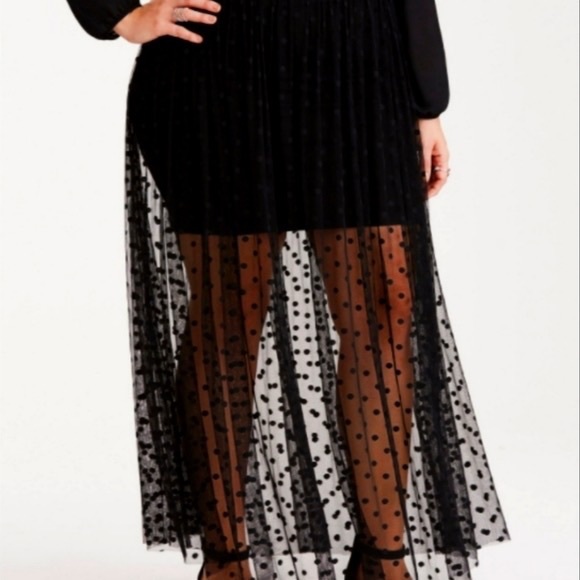 torrid Dresses & Skirts - Torrid Black Sheer Polka Dot Flowy Long Maxi Skirt